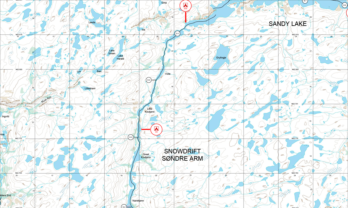 Kart over Snowdrift Rivers s?ndra arm. Foto: Christian Engelschi?n